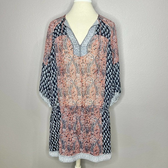 Ulla Johnson SALINAS Red & Blue Paisley 100% Silk 3/4 Sleeve Mini Dress Sz 0 - Picture 3 of 15